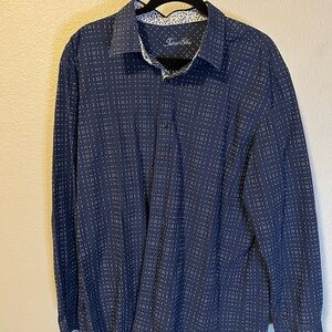 Tasso Elba Navy and White Patterned Button-Up Shirt